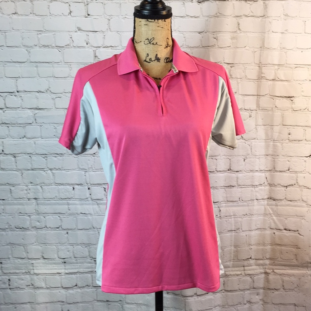 Cabela’s Short Sleeve Top Polo Wick Advance Pink Silver Golf Shirt Small